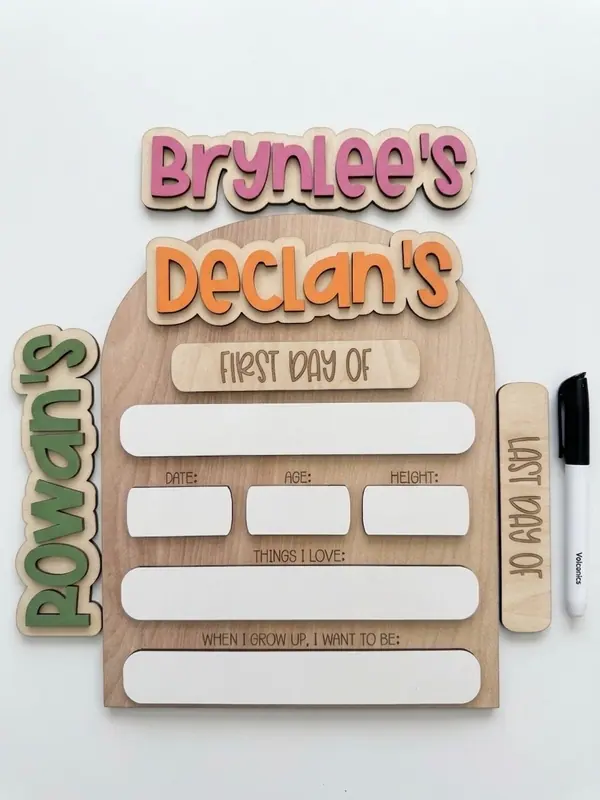 First day of school signs in multiple font styles side by side